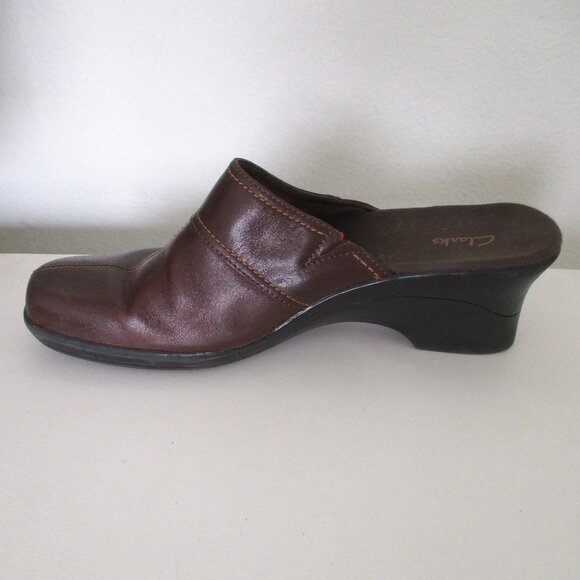 Clarks Womens Brown Leather Mule w/2.5" Block Heel - Size 9M - Picture 5 of 9
